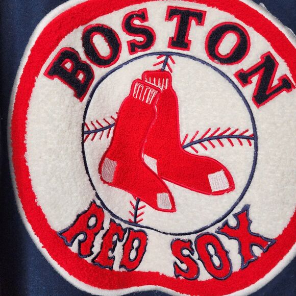 Boston Red Sox Varsity Jacket Leather Wool Embroidered Spellout Logo Mens 2XL - Picture 3 of 14